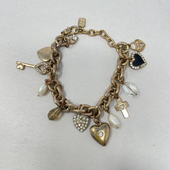 You & I Charm Bracelet‎ Gold-Tone Hearts Cross Religious Love Chain Dangle - Picture 1 of 9